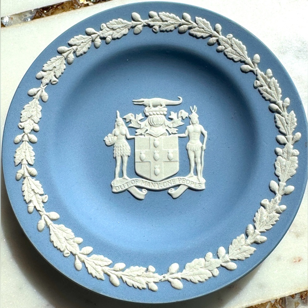 SOLD Wedgwood Blue Jasperware Liverpool Ring Tray Out of Many One People